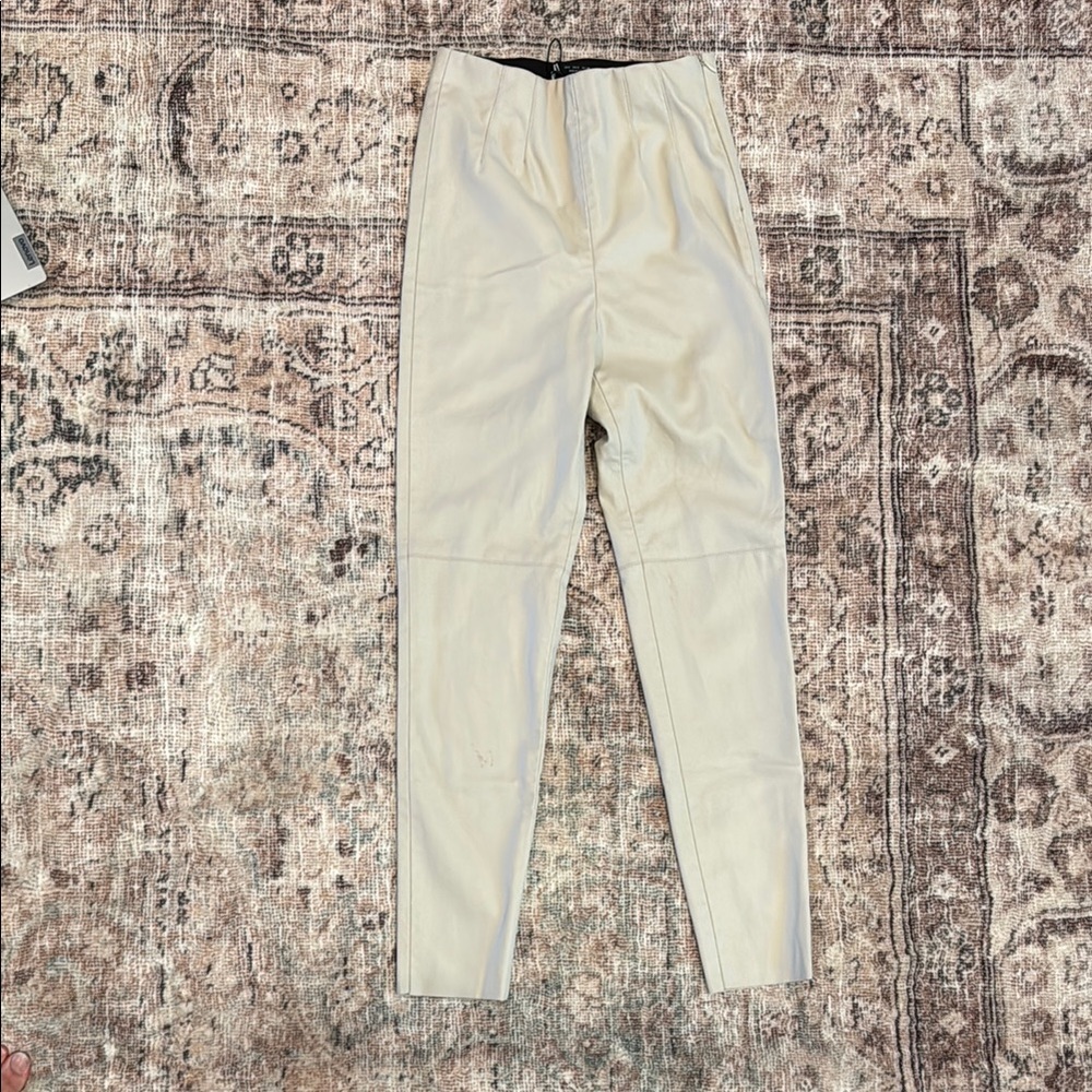 Cream High-Waisted faux leather Pants Zara